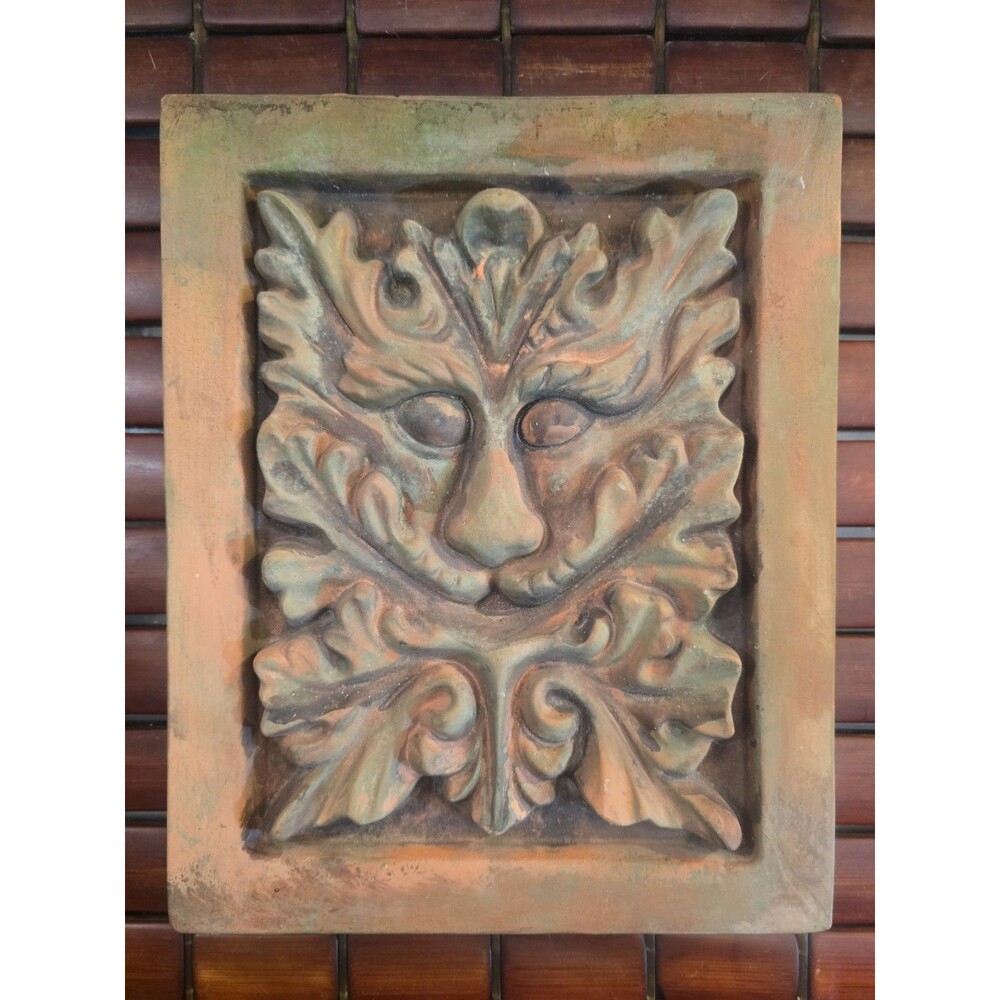 Green Man Leaf Face Mythical  Wall Art Sculpture Zeus Works 1986  9.5"x7.5"